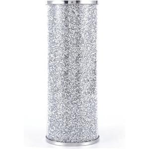 Silver Glass Vase for Flowers, Large 10in Crushed Diamond Vase, Luxurious Fresh Flower Vase for Home Decor, Bedroom, Living Room, Office, Wedding, Party, Dining Table