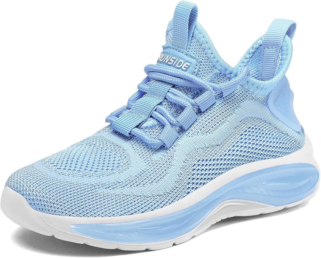 RUNSIDE Boys Girls Sneakers, Lace up Kids Tennis Shoes for Walking/Running Lightweight Breathable Gym Shoes Outdoor, Size 5, Blue