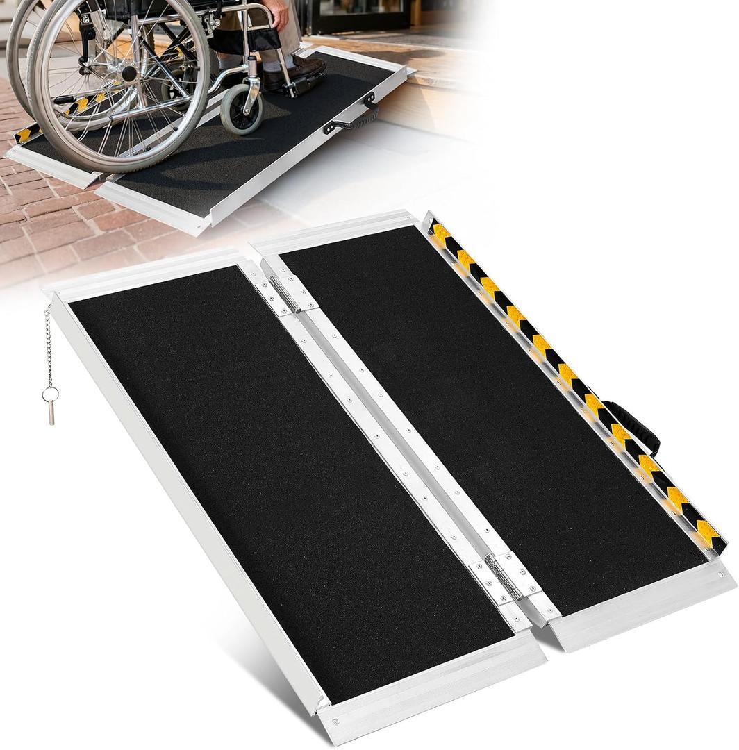 4-FT Portable Aluminum Wheelchair Ramp - Non-Slip Folding Ramp for Wheelchair Access, Home Steps, Doors, Cars & Scooters - 800 lbs Weight Capacity