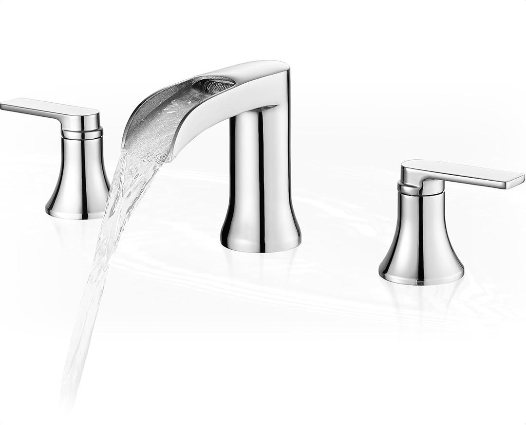 8 Inch Widespread Bathroom Sink Faucet, Brass 3 Hole Bathroom Faucets Chrome 2 Handle, 4-12 Inch Waterfall Faucet for Bathroom Sink, NO POP-UP Drain (Chrome - Fashion)