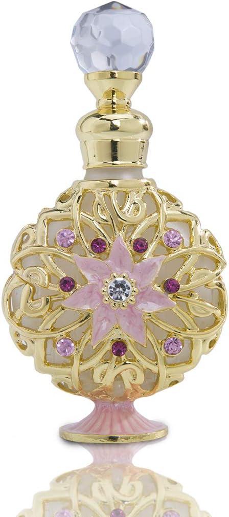 YU FENG Jeweled Flower Perfume Bottles Empty Vintage Decorative Fancy Crystal Glass Perfume Bottle Refillable(Golden,10ml)