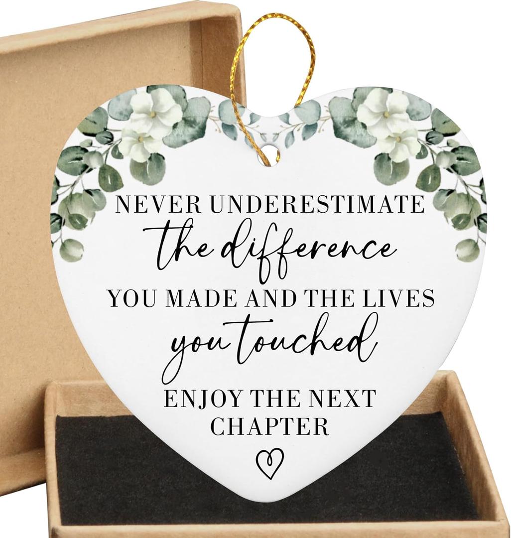 Going Away for Coworkers Christmas Ornament with Gift Box - Enjoy The Next Chapter New Job Retirement Farewell Gifts for Women Friends Teacher Nurse Sister - Heart Hanging Plaque (12)