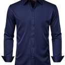 J.VER Men's Dress Shirts Solid Long Sleeve Stretch Wrinkle-Free Formal Shirt Business Casual Button Down Shirts, Size L