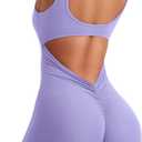 YEOREO One Piece Workout Jumpsuits for Women Backless Tummy Control Sleeveless Jumpsuits Lizvette V Back Scrunch Yoga Romper (Purple, L)