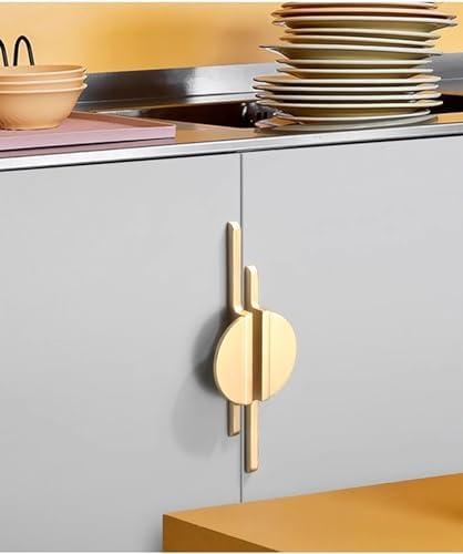 2.5" Unique Cabinet Pulls Brushed Gold Pair Half Moon Drawer Pulls Handles Art Deco Knob Hardware (Small(2 Holes-2.5"(64mm)), Brushed Gold)
