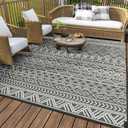 MontVoo-Outdoor Rug Waterproof 6x9 ft Outdoor Carpet Patio Rug Mat Reversible RV Camping Rug-Plastic Straw Rug Outside Outdoor Area Rug for Patio Deck Balcony Backyard Picnic Beach -Boho Grey