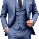 Suits for Men Formal Wedding Slim Fit 3 Piece Tuxedo Groom Suits Double Breasted Suit Men Blazer Vest Pants Set Denim Blue, Large