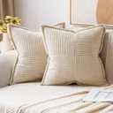 MIULEE Corduroy Pillow Covers with Splicing Set of 2 Super Soft Boho Striped Pillow Covers Broadside Decorative Spring Throw Pillows for Couch Cushion Livingroom 20x20 inch, Beige (20" x 20" (Pack of 2))