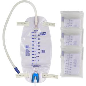 3 Pack Catheter Bags, Premium Easy-Tap Leg Bag Urinary Drainage Bag, 32 Oz with 3 18 Tubing, Anti-Reflux Valve, with Cloth Straps to Attach to Your Foot, Advanced Flip Drain for EZ Disposal