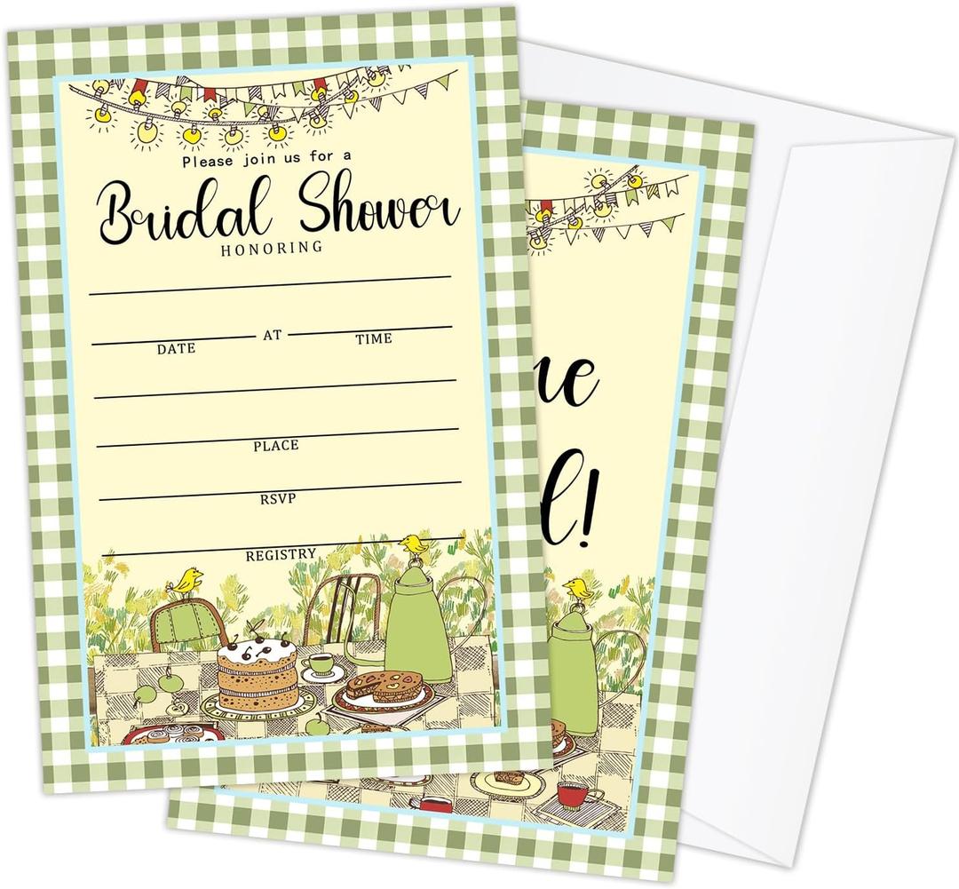 Garden Party Bridal Shower Bachelorette Invites, 25 PCS Kit Wedding Invitation Bridal Shower Invitations with Envelopes For New Couples, Mr And Mrs, Newlyweds-07