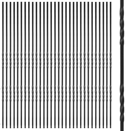 S09 Wrought Iron Balusters Set of 30 Decorative Metal Balusters for Decks Spiral Stair Railing 1/2-inch Hollow Double Iron Twist Satin Black Powder Coated