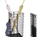 Umbrella Stand, Umbrella Holder for Entryway, Large Metal Foldable Umbrella Rack Organizer Freestanding, with Water Tray and Hooks, Rectangular Hollow Rack 9.5 x 9.5 x 19.7 Inches (Black)