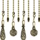 Ceiling Fan Pull Chain Vintage Hollow Fan Danglers,14 Inches Decorative Fan String Pulls Charm Extension, 3mm Diameter Beaded Fan Pull Chains Extender Ornaments with Connector(Copper 4Pack)