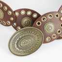 INOGIH Womens Wide Western Cowboy Disc Belt Vintage Cowgirl Concho Leather Belts Boho Style for Jeans Dress Skirt (Brown) For Waist 28-38 in