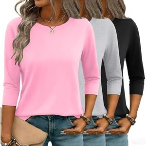 Zeagoo Women Tops 3 Pack 3/4 Sleeve Crewneck Cute Basics Tees Casual Fashion Spring Summer T Shirts Business Work Tee Top XL