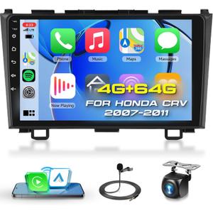4G+64G Car Radio Stereo for Honda CRV 2007-2011, Wireless CarPlay Android Auto 9 Inch IPS Touch Screen Android 13 GPS Head Unit WiFi Bluetooth DSP Audio USB Dual Mic HD Rear Camera
