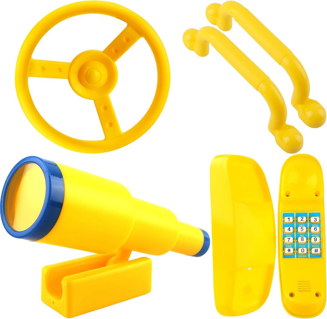 5 Pack Kids Playground Accessories Set Swingset Steering Wheel Plastic Telescope Safety Handles Telephone Toy for Outdoor Playhouse Playset (Color Set 4)