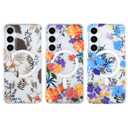 AIGOMARA Magnetic for Samsung Galaxy S24 Case [Compatible with MagSafe] Clear Floral Flower Pattern Design, Slim Anti-Yellowing Shockproof Phone Cover for Women Girls, Orange