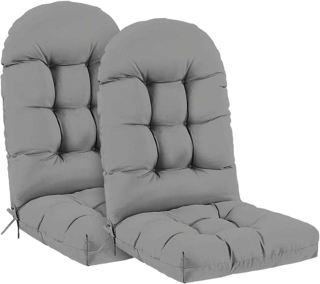 Outdoor Adirondack Chair Cushions Set of 2, 44x19x4 Inch Rocking Chair Cushion, High Back Patio Soft Seat Pad with Ties, Indoor Outside Use, Fade-Resistant & Waterproof, Light Gray