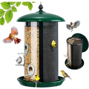 Veehoo Hanging Bird Feeder for Outdoors, 3 in 1 Large Capacity Metal Mesh Tube Bird Feeder for Thistle Nyjer Peanut, Wild Triple Finch Cardinal Feeders 6 lbs Seed Capacity for Outside