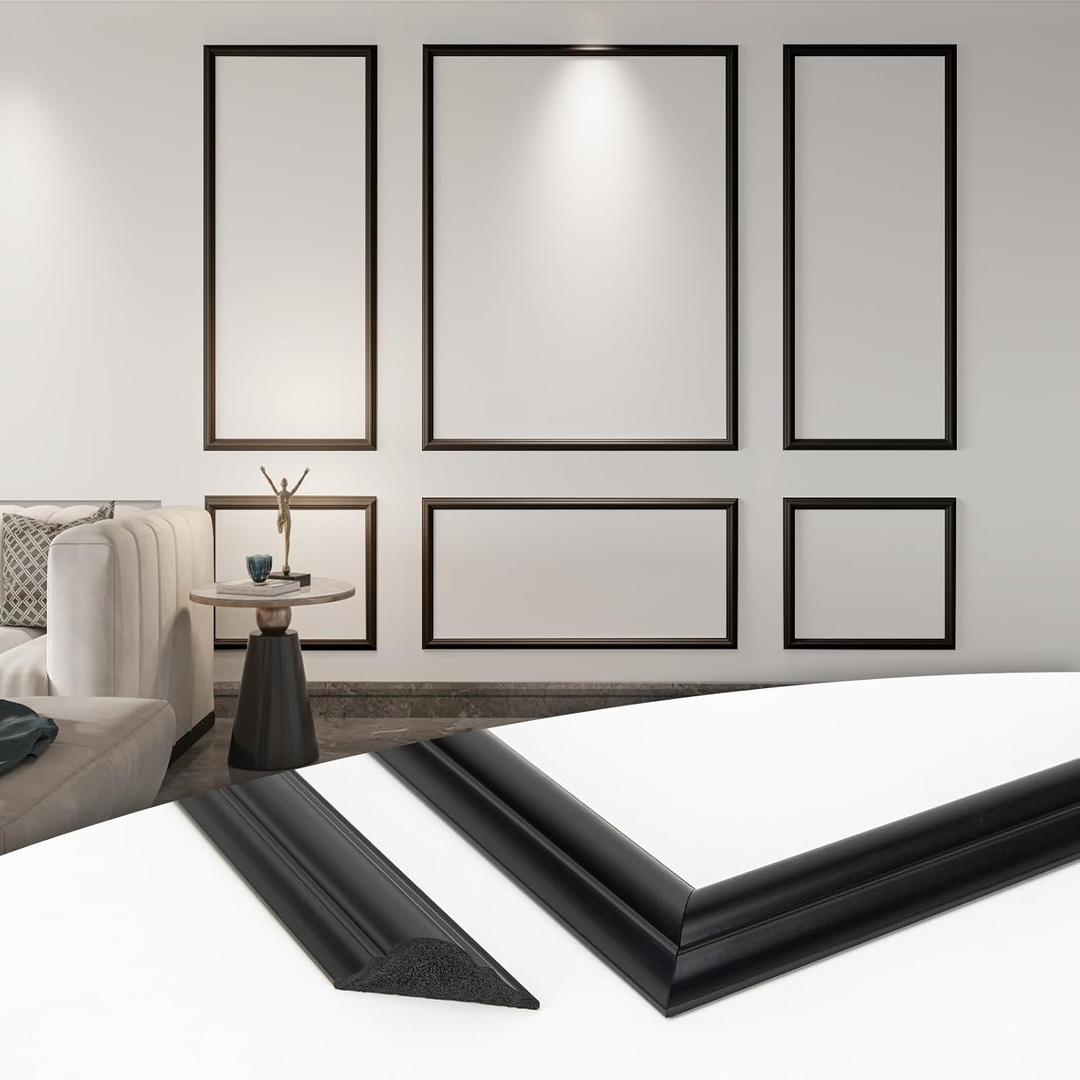 Art3d Pre-Cut Wall Molding Set of 6 pcs, Ready-to-Assemble Wainscoting Panels for Interior Wall Dcor Living Room Bedroom Accent Wall - Installed with Glue, 3 Top 3 Bottom, Black (Black: Style 1)