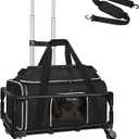 Petskd Top-Expandable Small Pet Carrier with Wheels(18" L x 13" W x 9.5" H), Southwest Airlines Approved, Rolling Pet Carrier for Small Dogs & Cats (Black)