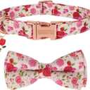 ADOGGYGO Floral Dog Collar with Bow, Red Pink Rose Flower Dog Bow Collar with Metal Buckle, Adjustable Pet Floral Collars for Small Dogs (Small)