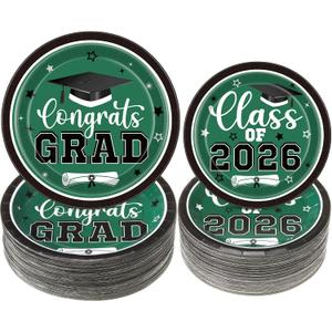 Irenare 200 Pcs Graduation Paper Plate Bulk 2026 Graduation Decoration Green and White Class of 2026 Dinner Dessert Disposable Paper Plate Dinnerware for Congrats Grads Party Supply, Serve 100