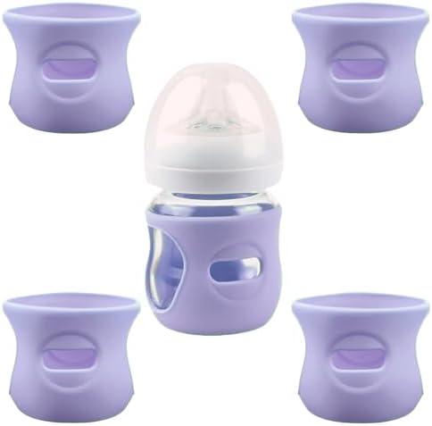 4 Pack Silicone Sleeves for Avent Natural Glass Baby Bottles, Anti Breakage Baby Bottle Holder, Compatible with Philips Avent Glass Natural Baby Bottle, BPA Free (Purple, 4 OZ)