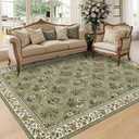 GarveeHome 8x10 Washable Large Living Room Rug Water Resistant Distressed Vintage Floral Rug Non Slip Low Pile Soft for Bedroom Farmhouse Dining Room Kids Playroom Nursery Green