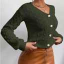 Verdusa Women's Cable Chunky Cardigan Sweaters Button Up Short Fall Outerwear Clothes (Green, M)