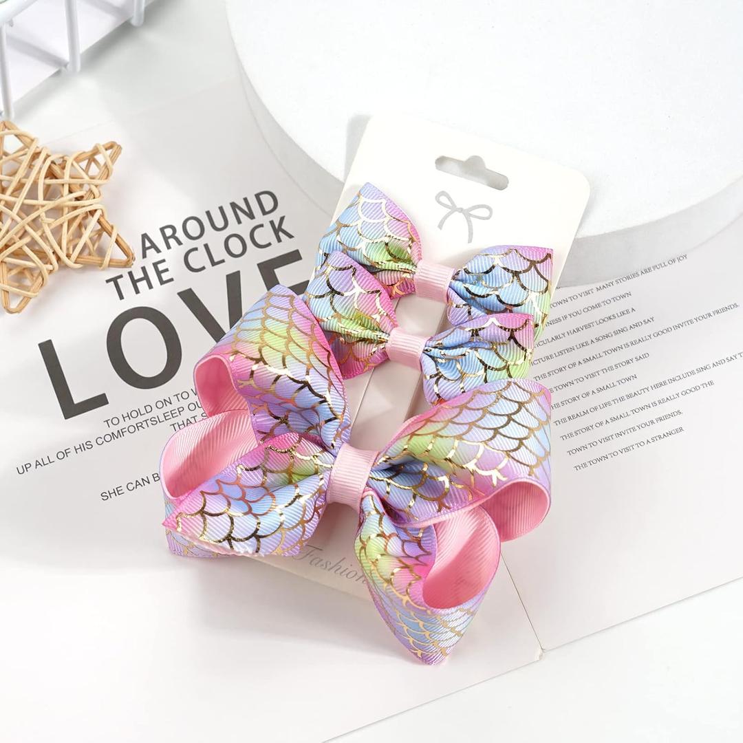 3PCS Hair Bows for Girls Hand-made Colorful Grosgrain Ribbon Hair Bows Alligator Clips Hair Accessories Barrettes for Little Teen Toddler Girls Kids (Gold Fish Scale)
