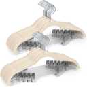 Sishynio Velvet Pants Hangers 20 Pack with Adjustable Clips, Space-Saving Slim Felt Clothes Hangers, Heavy Duty & Non-Slip Flocked Hangers for Pants, Skirts, Dresses and Jeans(Beige), 16.7" x 8.7"