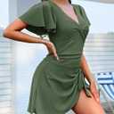 One Piece Swimdress for Women Tummy Control Swimsuits Swim Dress Skirt Ruffle Bathing Suits (Green, L)