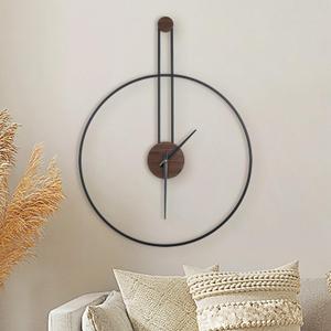 Modern Wall Clock Large Wall Clocks with Walnut Dial Silent Non-Ticking for Living Room Home Decor Bedroom Kitchen Office (Black)