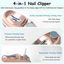 4 in 1 Electric Nail Clipper, Automatic Nail Clipper with 2 Polisher & UV Light, Rechargeable Nail Trimmer with LED Light & Nail Scraps Storage, Ideal Electric Nail Clippers for Seniors, Adult