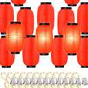 48 Pcs Traditional Japanese Style Red Silk Hanging Lantern Set Including Paper Lanterns Japanese Decorations and Lights for Chinese New Year Luna Festival Party Decoration DIY Crafts