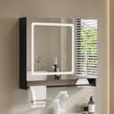 ChooChoo Bathroom Medicine Cabinet with Mirror, Modern Mirror Cabinet with LED Lights, Bathroom Wall Cabinet with Adjustable Shleves, Towel Bar, Black