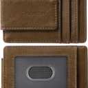 Toughergun Minimalist Wallet for Men with Magnetic Money Clip Leather Wallet, Credit Card Holder RFID Blocking (Wax Brown)