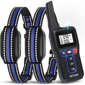 Dog Bark Collar with Remote, 2-in-1 Automatic Anti Bark Collar with Beep Vibration Static and Auto Bark Mode, IPX7 Waterproof & 3300Ft Dog Training Collar for 7-120lbs Small Medium Large Dogs (2 Pack) (Blue 2pc)