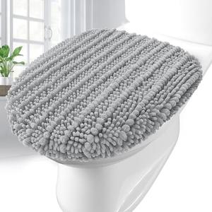 Arotive Soft Chenille Bathroom Toilet Lid Cover 17.5x15, Machine Washable Seat Covers, Stays in Place Non-Slip Backing, Fits Most Round, Elongated and Oblong Lids, Accessories Decor, Light Grey