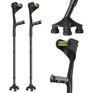 Forearm Crutches (One Pair) for Adults, Folding Forearm Crutches Adults Lightweight Height-Adjustable, Open Cuff, Aluminium with Rubber Ergonomic Handles