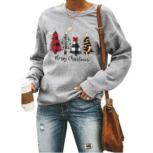 ASTANFY Merry Christmas Sweatshirt for Women Drop Shoulder Long Sleeve Christmas Tree Pullover Lightweight Shirt (M)