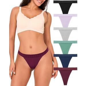BAMBOO COOL Women's Thongs Seamless Moisture-Wicking Breathable Underwear High Stretchy Mid Waisted Panties Tagless 6 Pack (S)