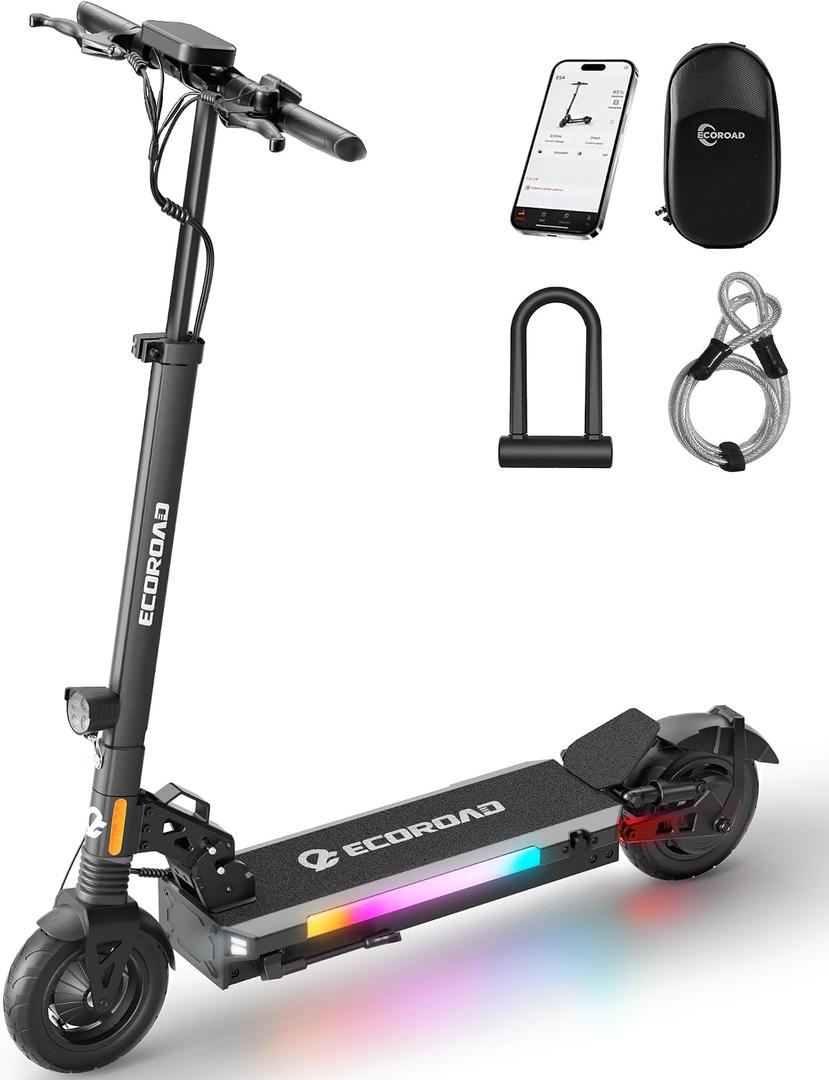 ECOROAD Electric Scooter,25MPH-32MPH, 18-50 Miles Range, 330LBS Load, Off-Road Tires, RGB Lights & APP Control