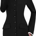 Lazysmile Women's Casual Dresses Long Sleeve Boat Neck Button Down Bodycon Mini Fall Party Club Cocktail Dresses for Women (Medium, Black)