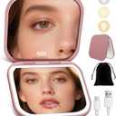 Magnifying Mirror with Light, Rechargeable 40X Compact Mirror with 3 Lighting Modes & Dimmable Brightness, Portable Travel Makeup Mirror with Light, Essentials for Travel, Pocket Purse Rose