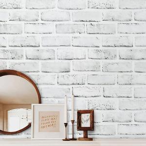 Timeet Brick Wallpaper Peel and Stick Wallpaper 17.7in x 197in White Grey 3D Brick Wallpaper Stick and Peel Wallpaper Self Adhesive Removable Wallpaper for Bedroom Living Room Decoration