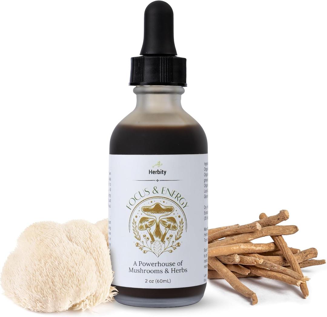 Focus & Energy Natural Mushroom Tincture - Adaptogenic Mushroom Drops & Organic Blend - Supplement for Immune Boost, Balance, Calm, Cognitive Support, and Stress (2oz)
