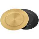 LYHLYA 13 Inch Gold Charger Plates, Round Reef Pattern, Plastic, Set of 12, for Dinner Plates, Wedding Decor, Table Setting (Round)